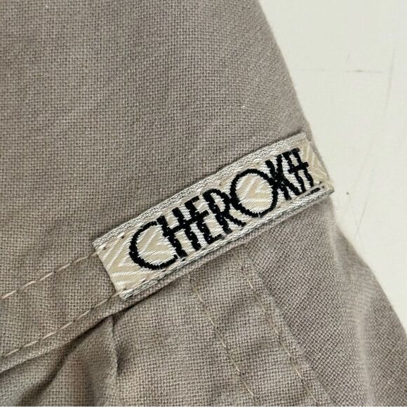 VTG Cherokee Tan Button Front Full Midi Skirt Elastic Waist Back M/L - Picture 4 of 9
